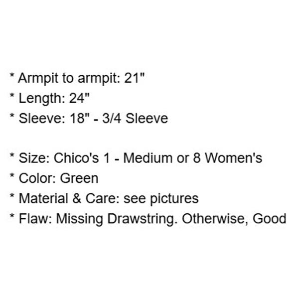 Chicos Jacket 1 Womens Medium 8 Green Full Zip Pockets Roll Tab Sleeve FLAW - Picture 5 of 16